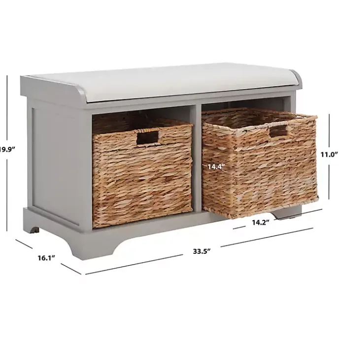 Best Kirklands Home Bench with Woven Storage Baskets Gray