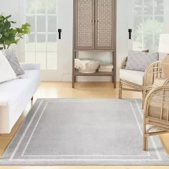 New Kirklands Home Bordered Indoor/Outdoor Area Rug, 5x7 Gray