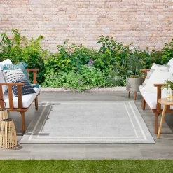 Discount Kirklands Home Gray Bordered Indoor/Outdoor Area Rug, 6x9