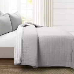 Clearance Kirklands Home Box Stitch Cotton Full/Queen 3-pc. Quilt Set Gray