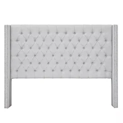 Sale Kirklands Home Button Tufted Nailhead Trim Queen Headboard Gray