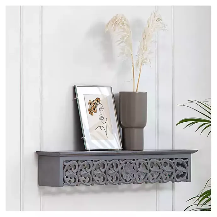 Sale Kirklands Home Gray Carved Floral Decorative Wall Shelf