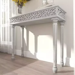 Sale Kirklands Home Carved Wood Console Table Gray