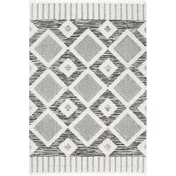 Online Kirklands Home Gray Checkered Tiles Area Rug with Tassels, 5x7