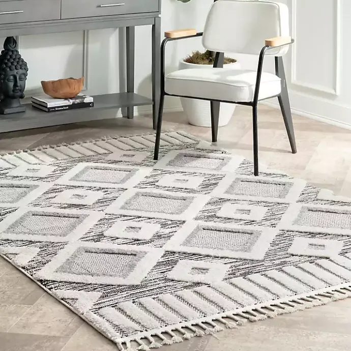 Online Kirklands Home Gray Checkered Tiles Area Rug with Tassels, 5x7