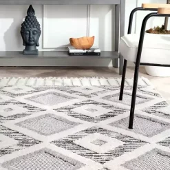 Online Kirklands Home Gray Checkered Tiles Area Rug with Tassels, 5x7