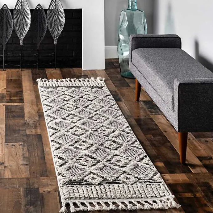 Online Kirklands Home Gray Checkered Tiles Area Rug with Tassels, 5x7