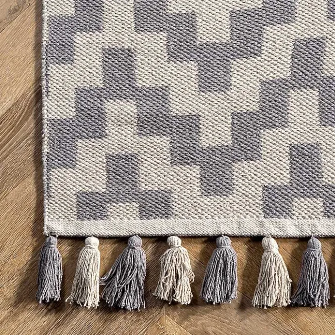 Discount Kirklands Home Gray Chevron Cotton Tassel Area Rug, 8x10
