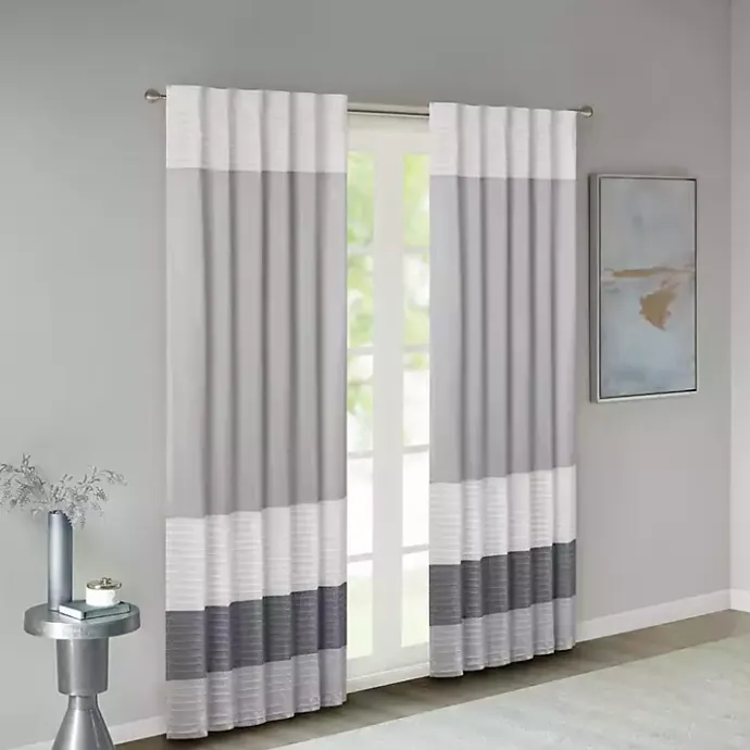 Clearance Kirklands Home Gray Color Block Striped Curtain Panel, 84 in.