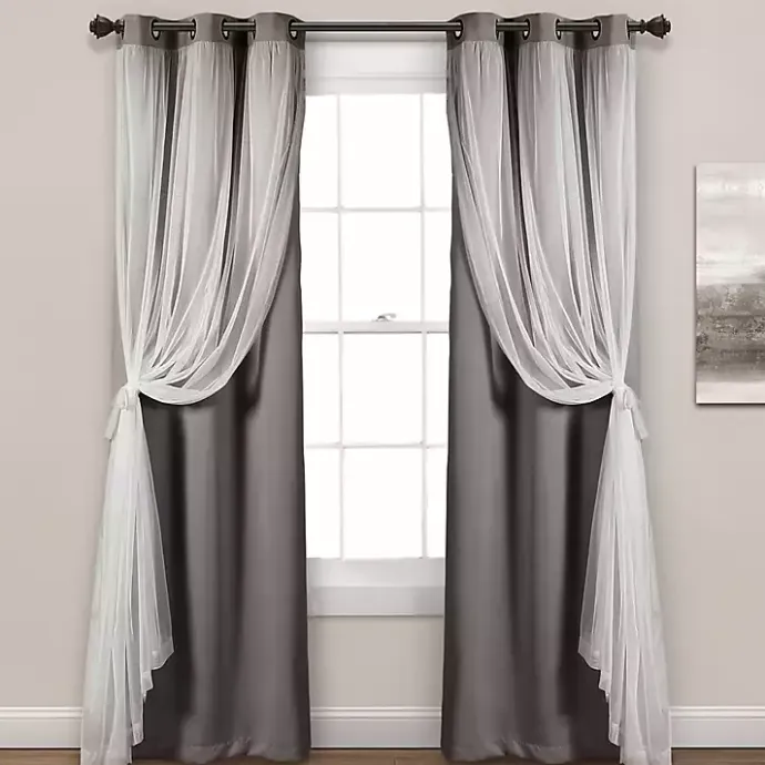 Clearance Kirklands Home Curtain Panel Set with Overlay, 84 in. Gray