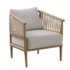 Kirklands Home Curved Wood and Jute Rope Accent Chair Gray