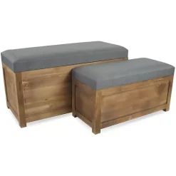 New Kirklands Home Cushioned Storage Benches, Set of 2 Gray