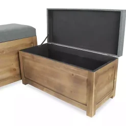New Kirklands Home Cushioned Storage Benches, Set of 2 Gray