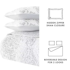 Best Kirklands Home Gray Damask Reversible 3-pc. Queen Quilt Set