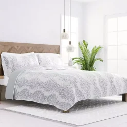 Sale Kirklands Home Gray Damask Reversible 3-pc. King Quilt Set