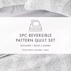 Sale Kirklands Home Gray Damask Reversible 3-pc. King Quilt Set