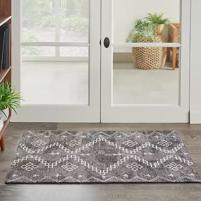 Outlet Kirklands Home Gray Distressed Geo Markings Accent Rug, 2x3