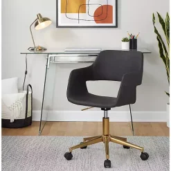 Online Kirklands Home Faux Leather & Gold Marshall Office Chair Gray