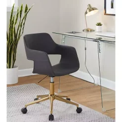 Online Kirklands Home Faux Leather & Gold Marshall Office Chair Gray
