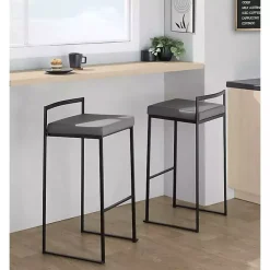 Sale Kirklands Home Faux Leather Stackable Bar Stools, Set of 2 Gray