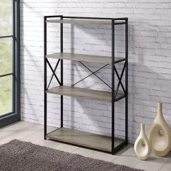 Hot Kirklands Home Gray Finish X Frame Open Shelf Bookcase