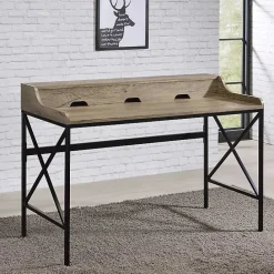 New Kirklands Home Gray Finish X Frame Wooden Hinged Top Desk