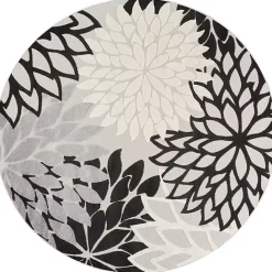 New Kirklands Home Gray Floral Burst Round Outdoor Area Rug