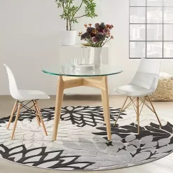 New Kirklands Home Gray Floral Burst Round Outdoor Area Rug