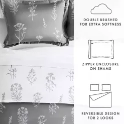 Kirklands Home Gray Floral Reversible 2-pc. Twin Duvet Cover Set