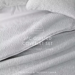 Discount Kirklands Home Floral Stitch 3-pc. Queen Quilt Set Gray