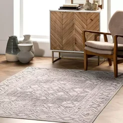 Kirklands Home Gray Geometric Medallion Washable Area Rug, 5x8