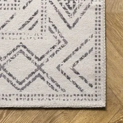Kirklands Home Gray Geometric Medallion Washable Area Rug, 5x8