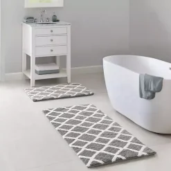 Online Kirklands Home Gray Geometric Pattern Reversible Bath Mat, 34 in.