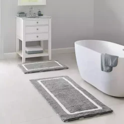 Online Kirklands Home Gray Geometric Pattern Reversible Bath Mat, 34 in.