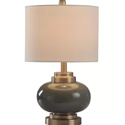 Outlet Kirklands Home Gray Glass and Copper Metal Table Lamp White