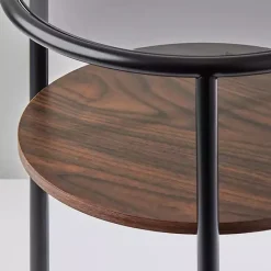 Online Kirklands Home Glass Top Accent Table with Wood Shelf Gray
