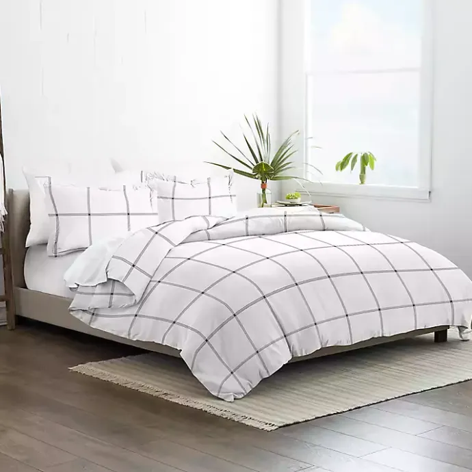 Sale Kirklands Home Gray Grid Plaid 3-pc. Micro Queen Duvet Cover Set