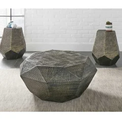 Best Kirklands Home Gray Hand-Stamped Iron Hexagon Accent Table