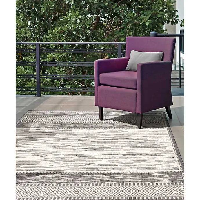 New Kirklands Home Lana Stripe Outdoor Rug, 7x10 Gray