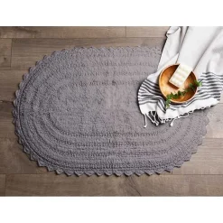 Hot Kirklands Home Large Crochet Oval Bath Mat Gray