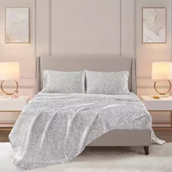 Sale Kirklands Home Gray Leopard Print Satin 4-pc. Queen Sheet Set