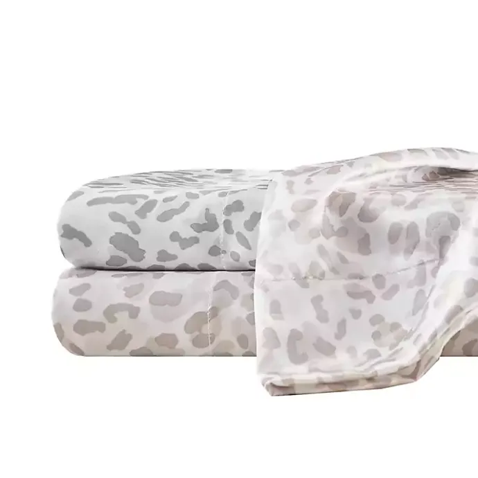 Sale Kirklands Home Gray Leopard Print Satin 4-pc. Queen Sheet Set