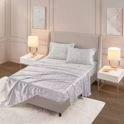 New Kirklands Home Gray Leopard Print Satin 3-pc. Twin Sheet Set