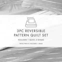 New Kirklands Home Gray Linear Reversible 3-pc. King Quilt Set