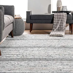 New Kirklands Home Gray Mottled Stripe Tassel Area Rug, 9x12