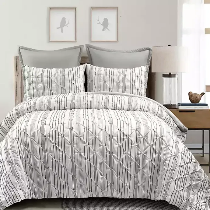 Outlet Kirklands Home Gray Pintuck Stripe King 5-pc. Comforter Set