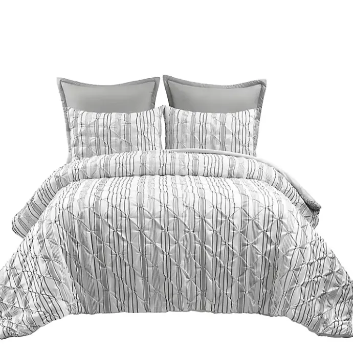 Outlet Kirklands Home Gray Pintuck Stripe King 5-pc. Comforter Set