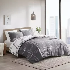Discount Kirklands Home Gray Plaid Dayton 3-pc. King Comforter Set