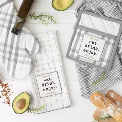 Clearance Kirklands Home Gray Plaid Eat Drink Enjoy 4-pc. Dish Towel Set