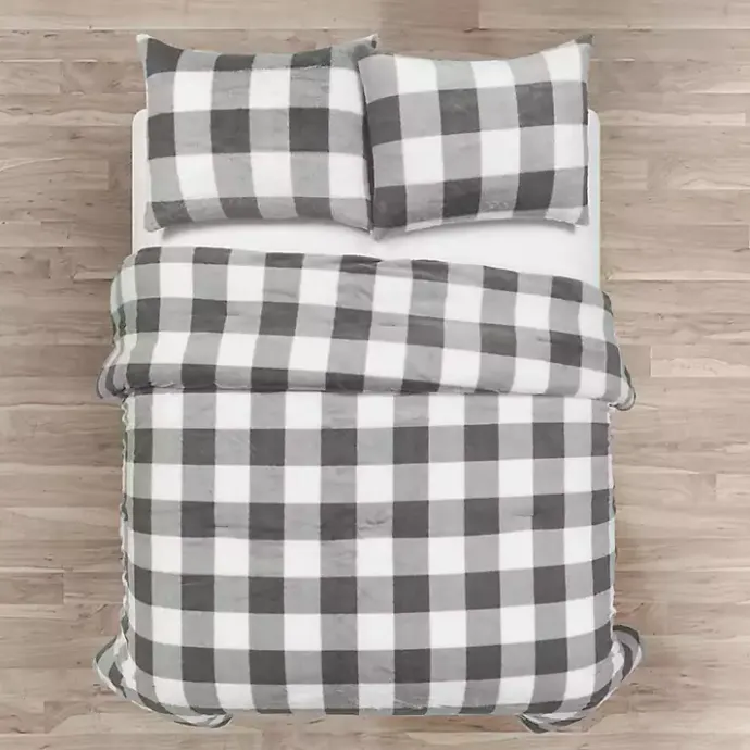 Best Kirklands Home Gray Plaid Faux Fur 3-pc. King Comforter Set